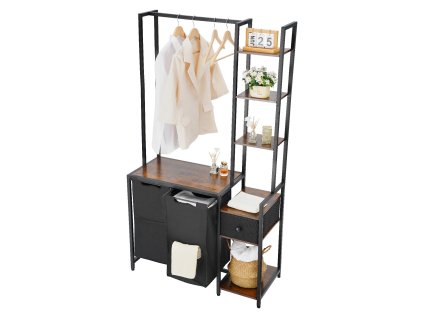 Stojan na triedenie prádla s regálom, 3 úrovne, 2 sekcie, vaky 600D
