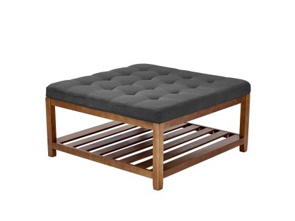 Štvorcový tuftovaný taburet s policou 34.5 inch, 400 lbs, tmavosivý
