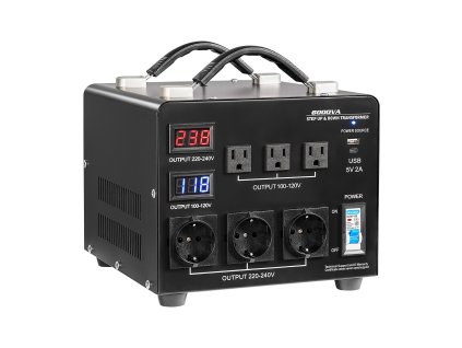 Transformátor napätia 6000 VA 110V↔220V, 3×US, 3×EU, LCD, istič