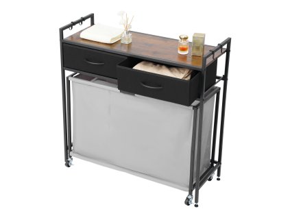 Triedič bielizne 3 sekcie, 2 zásuvky, kolieska, háčiky, drevený vrch