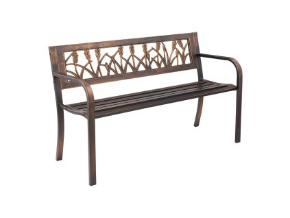 Záhradná lavička 127 cm, oceľový rám, pvc opierka s kvetmi, područky