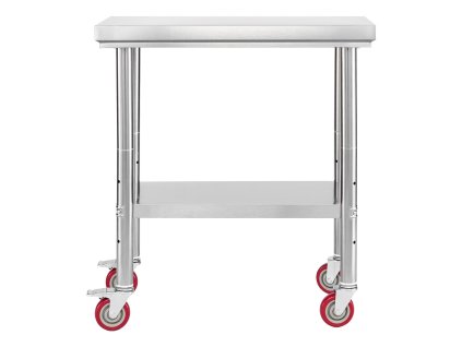 Nerezový pracovný stôl 60×76 cm s kolieskami a nastaviteľnou policou