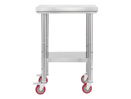 Nerezový pracovný stôl 61×45 cm s kolieskami a nastaviteľnou policou