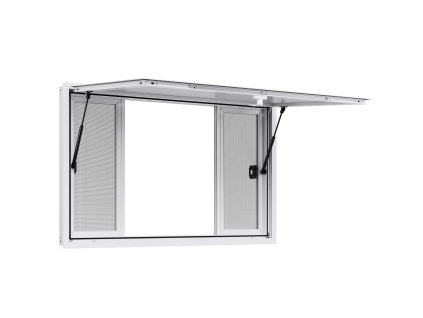 Predajné okno 135×84 cm, hliníková zliatina, 4 posuvné okná, otvor 85°