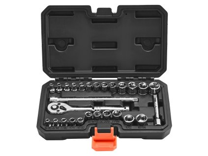 Sada nástrčných hlavíc 27 ks, 6.4 mm pohon, sae a metrické, račňa