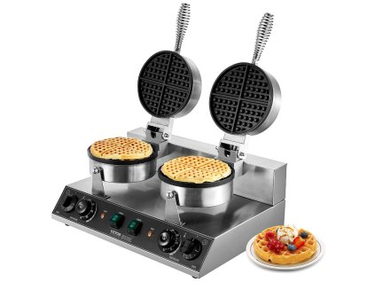 Dvojitý okrúhly vaflovač 2460W, nerez, nastaviteľná teplota a čas