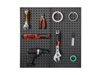 Kovové dierkované panely 2 ks 24"×12" s príslušenstvom čierne.