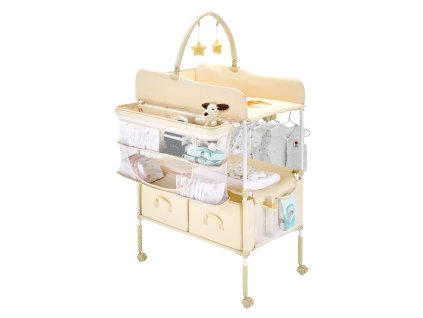 Prebaľovací pult skladací, výškovo nastaviteľný, 2 zásuvky, kolieska