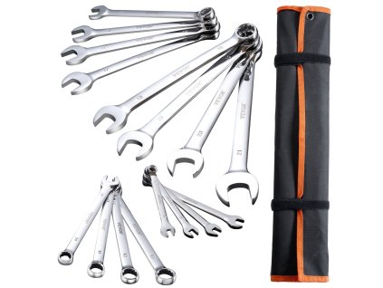 Sada očkoplochých kľúčov 25 ks 6–32 mm, uhlíková oceľ, rolovací obal