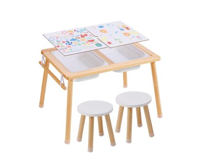 Senzorický stôl 2 stoličky, 2 boxy, držiak papiera, drevo, piesok/voda