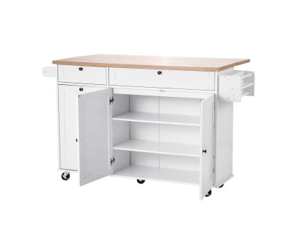Kuchynský ostrovček 153 cm na kolieskach, 2 zásuvky, sklopná doska
