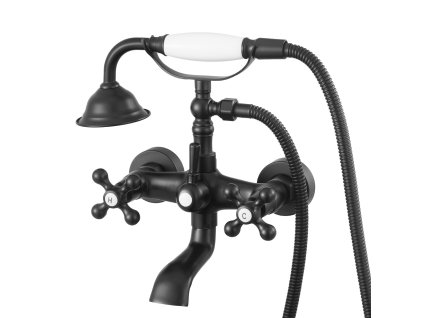 Nástenná vaňová batéria s ručnou sprchou, matná čierna, 360° výtok