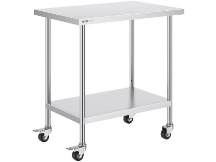 Nerezový pracovný stôl 24×36×38 inch, 4 kolieska, 3 výškové úrovne
