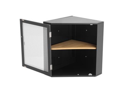 Rohový chlebník z bambusu, dvojvrstvový, akrylové vlnité dvere, čierny