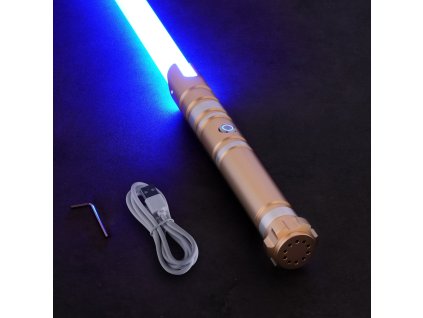 Svetelný meč s 12 rgb farbami, fx zvukom, nabíjateľný, zlatý