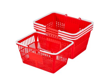 Nákupné košíky 4 ks 21l skladateľné pe plast s rukoväťou červené