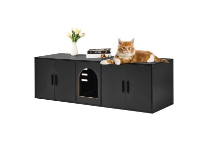 Skrinka na mačací záchod pre 2 mačky, 147 cm, drevená, vnútorná, čierna