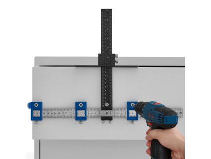 Šablóna na montáž úchytiek, hliník a nerez, nastaviteľná, so raznicou