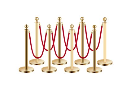 Stĺpiky pre riadenie davu, 8 ks, 6 červených šnúrok, 5 ft zlaté nerez