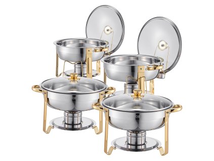 Ohrevný bufetový set 4 ks, 5 Qt, nerez, 4 panvy, sklenené veko, zlatá