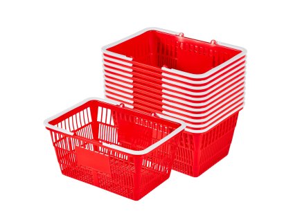 Nákupné košíky 12 ks 21L, skladateľné plast, nosnosť 9.07kg, červené