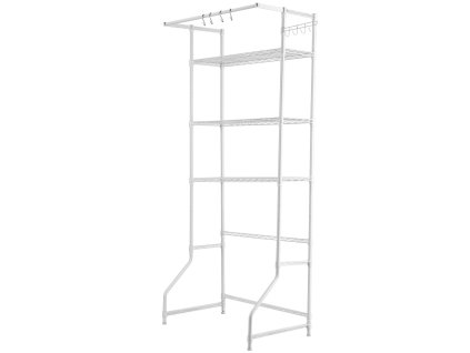 Polica nad práčku a sušičku, 3 police, nastaviteľná, s tyčou a háčikmi