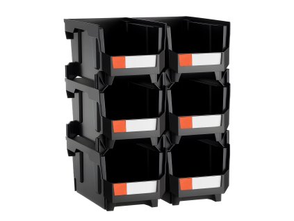 Plastové stohovateľné úložné boxy 37.7×21.5×18 cm, 6 ks, čierne