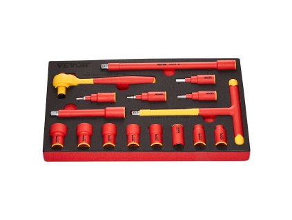Izolovaná sada nástrčných hlavíc 16 dielov, 1000V, račňa, t-rukoväť