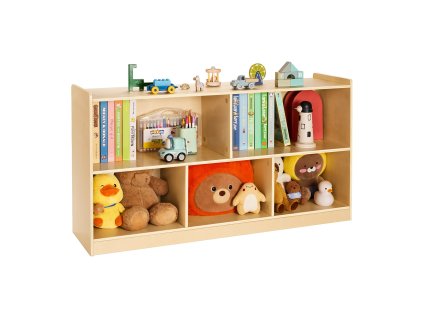 Montessori regál na knihy 1140 mm šírka, 5 sekcií, pre deti, hnedý