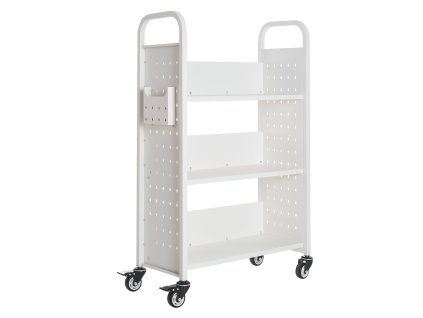 Knižný vozík s l-poličkami, nosnosť 150 kg, 77×38×122 cm, biely