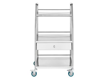 Laboratórny vozík 3 police nerez, zásuvka, uzamykateľné kolieska