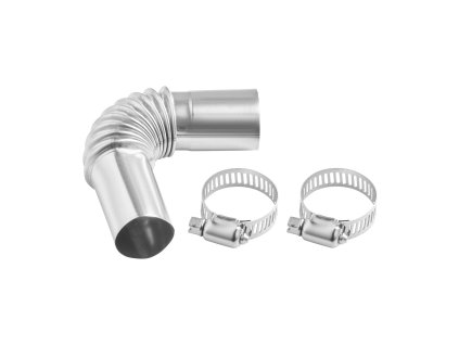Koleno výfukovej trubky 25 mm, 2 svorky, 201 nerez, pre 2-8 kW