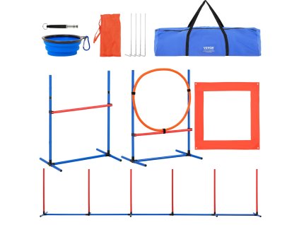 Sada pre agility psov s nastaviteľnými prekážkami, 6 tyčí, kruh