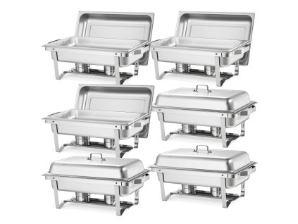 Ohrevný podnos na jedlo 9.91L nerezová sada 6 ks s vekom a držiakom