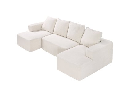 Modulárna sedačka tvaru u s leňoškou, kordurový poťah, béžová