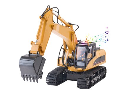 Diaľkovo ovládaný bager 1:14, 15 kanálov, 3 v 1, kovová lopata, svetlo