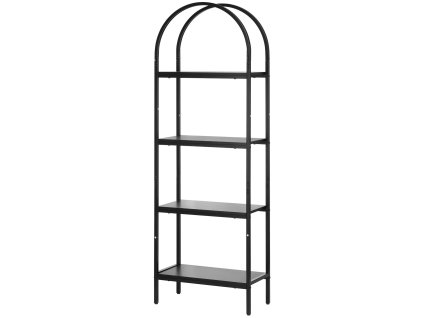 Kovový knižný regál, 4-policový oblúkový, otvorené police, voľne stojaci