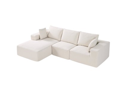 Modulová rohová sedačka l tvar s leňoškou, manšestr, pena, béžová