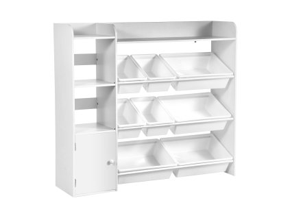 Regál na hračky a knihy 4-policový, 8 flexibilných boxov, biely