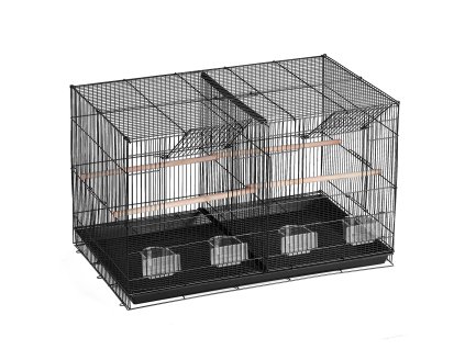 Klietka pre papagájov 18 in, kovová s deličom, 5 bidiel, 4 misky