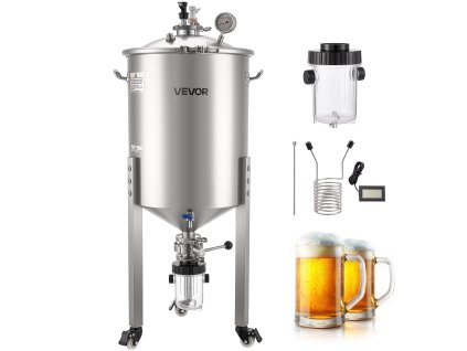 Nerezový fermentor s kužeľovým dnom 60 l, 3 kolieska, teplomer