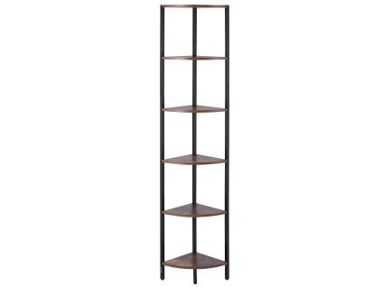 Rohový regál 6 políc s led osvetlením, kovový rám, drevené police