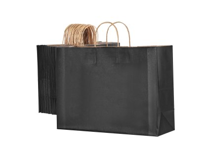 Papierové tašky s rúčkami, veľké kraftové, 50 ks, čierne, 16×6×12 in