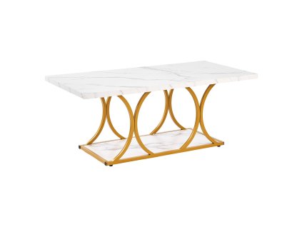 Konferenčný stolík 2-poschodový, imitácia mramoru, kovové nohy