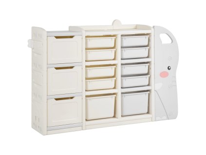 Detský regál tvar slona, 4 police, 10 boxov, z hdpe, sivá/bežová