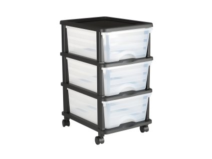 Plastový pojazdný organizér s 3 priehľadnými zásuvkami a kolieskami