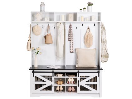 Stojan na kabáty drevený s lavicou a úložiskom, 12 háčikov, usb