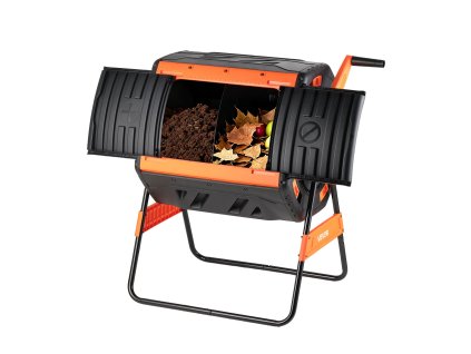 Rotačný kompostér 200 l, dvojkomorový, 2 posuvné dvierka, s vetraním