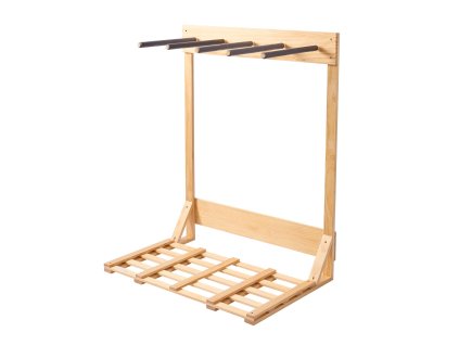 Vertikálny drevený stojan na surfy, 4 úrovne, pre dosky a lyže