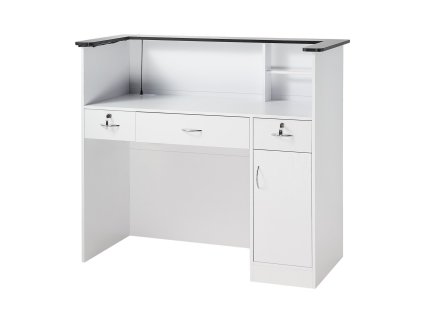 Recepčný pult 127,5 cm obdĺžnikový s led pásikom, 3 zásuvky a skrinky